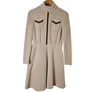 Vintage 70s Pedestal Originals Dress Womens Size Small Tan Mod Twee ALine Preppy